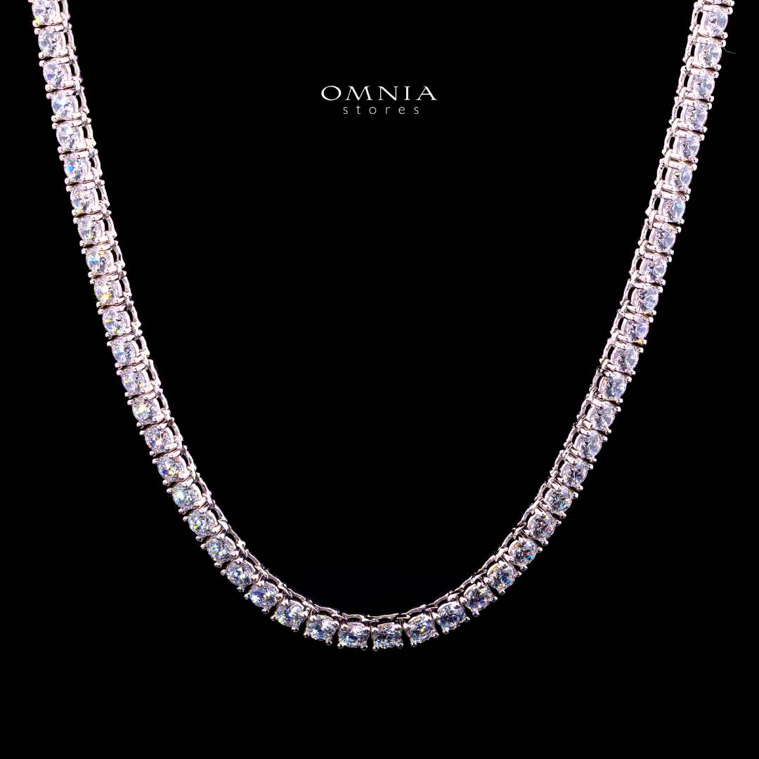 Omnia Shams 3mm Tennis Necklace in 925 Silver High Quality Simulated diamonds - OMNIASTORES KSA