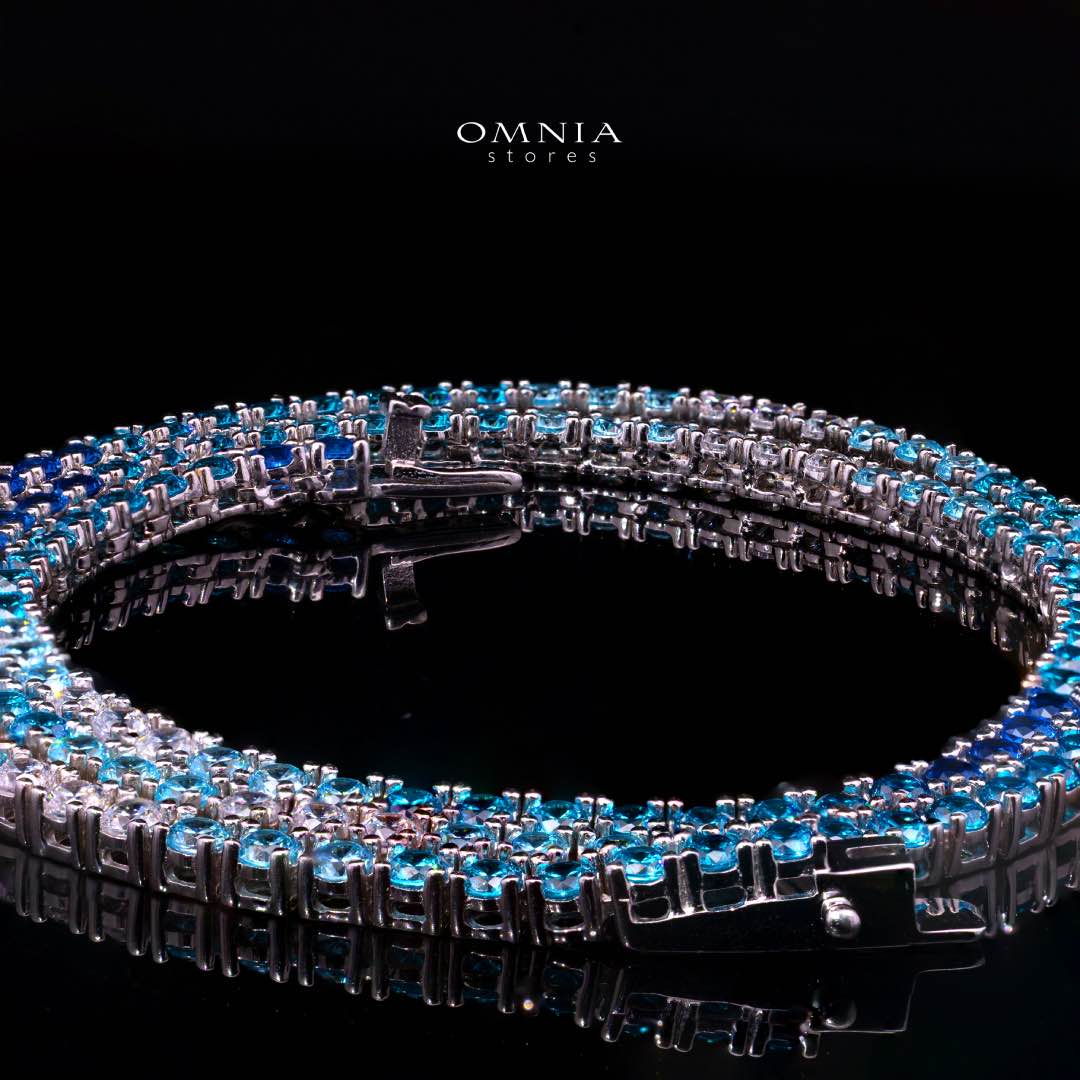 Omnia Saleen Blue Tennis Necklace 3mm 42cm in 92.5 Silver with High Quality Simulated Diamonds - OMNIASTORES KSA