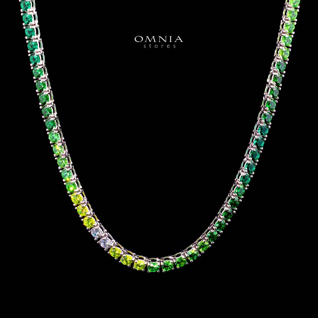 Omnia Saleen Green 3mm Tennis Necklace 42cm in 92.5 Silver High Quality Simulated diamonds - OMNIASTORES KSA