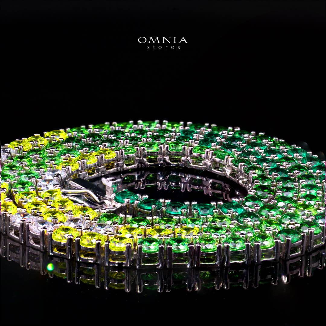 Omnia Saleen Green 3mm Tennis Necklace 42cm in 92.5 Silver High Quality Simulated diamonds - OMNIASTORES KSA
