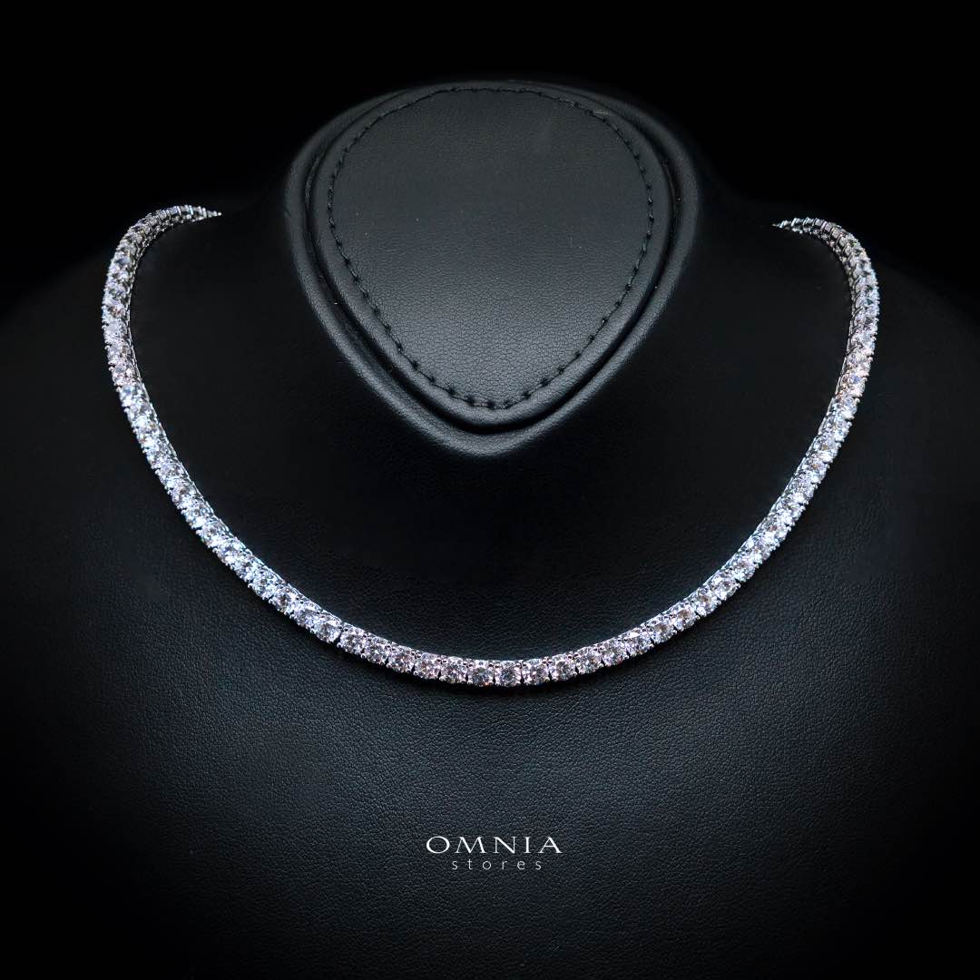 Omnia Shahera 4mm Tennis Necklace in 925 Silver High Quality Simulated diamonds - OMNIASTORES KSA