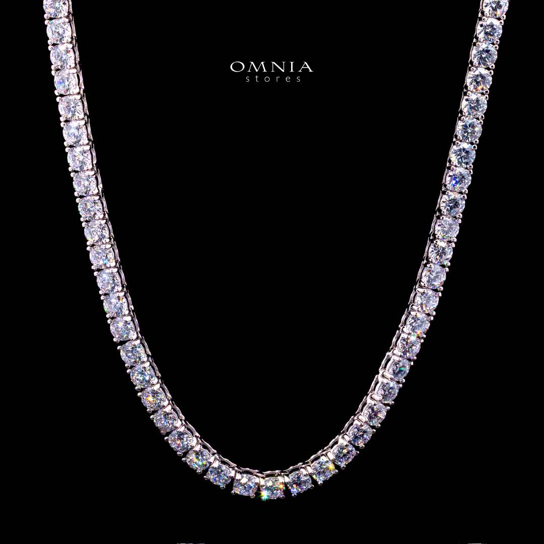 Omnia Shahera 4mm Tennis Necklace in 925 Silver High Quality Simulated diamonds - OMNIASTORES KSA