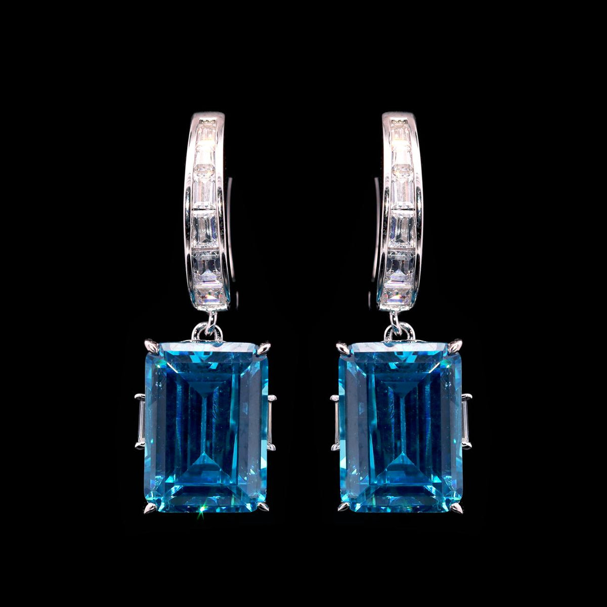 Maha Sky Blue Earrings with Certificate | Simulated Diamonds in 925 Sterling Silver
