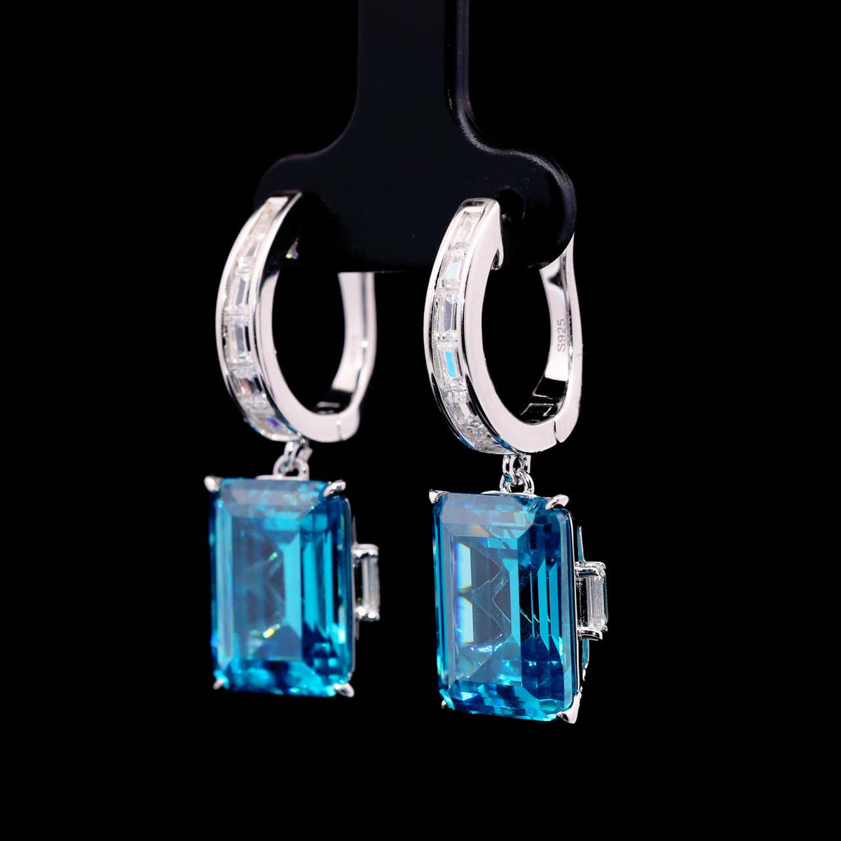 Maha Sky Blue Earrings with Certificate | Simulated Diamonds in 925 Sterling Silver side