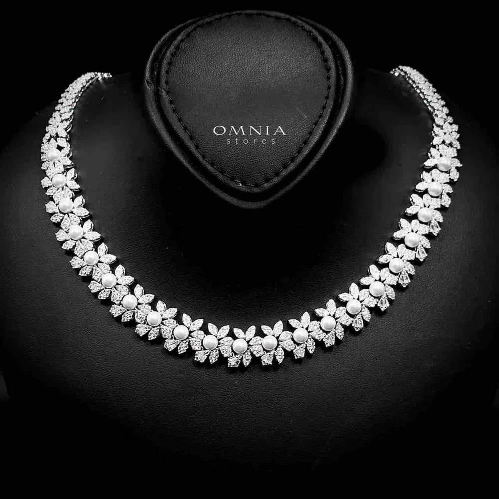 Omnia Maissa Bridal Full Set Accessories in High Quality Zircon Stone in Rhodium Plated - OMNIASTORES KSA