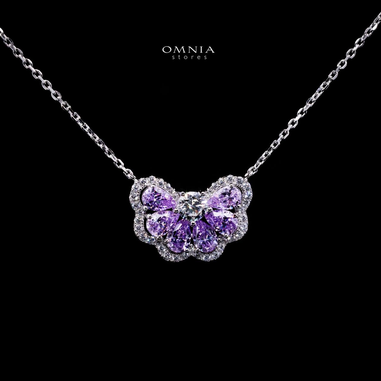 Omnia Minsa White and Purple Floral Pendant Necklace With High Quality Certified Lab Crafted Stones In 925 Silver - OMNIASTORES KSA