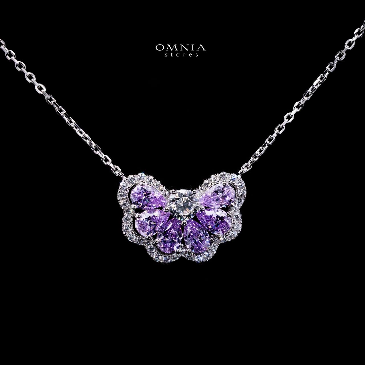 Omnia Minsa White and Purple Floral Pendant Necklace With High Quality Certified Lab Crafted Stones In 925 Silver - OMNIASTORES KSA