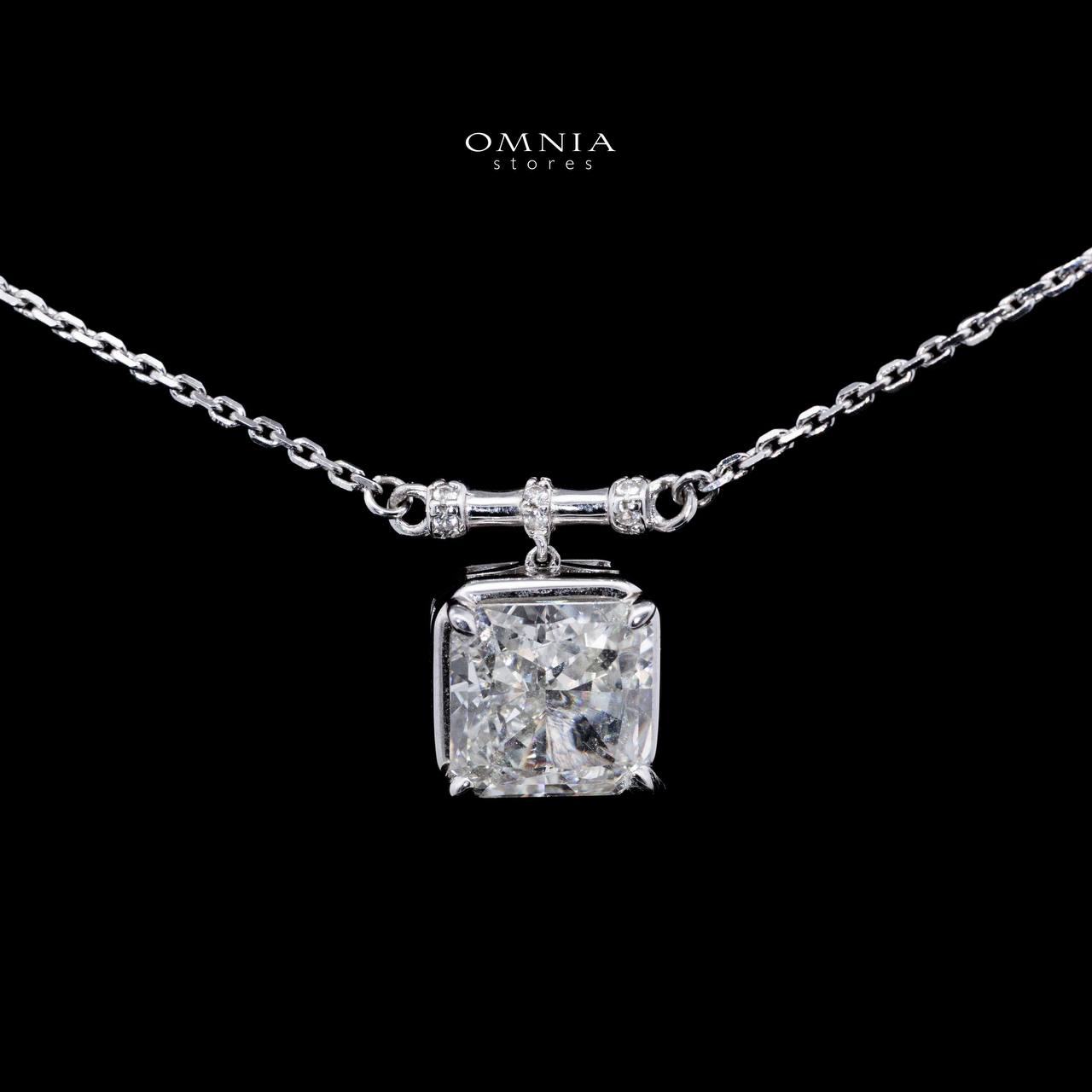 Omnia Nadeen White Square Pendant Necklace With High Quality Certified Lab Crafted Stones In 925 Silver