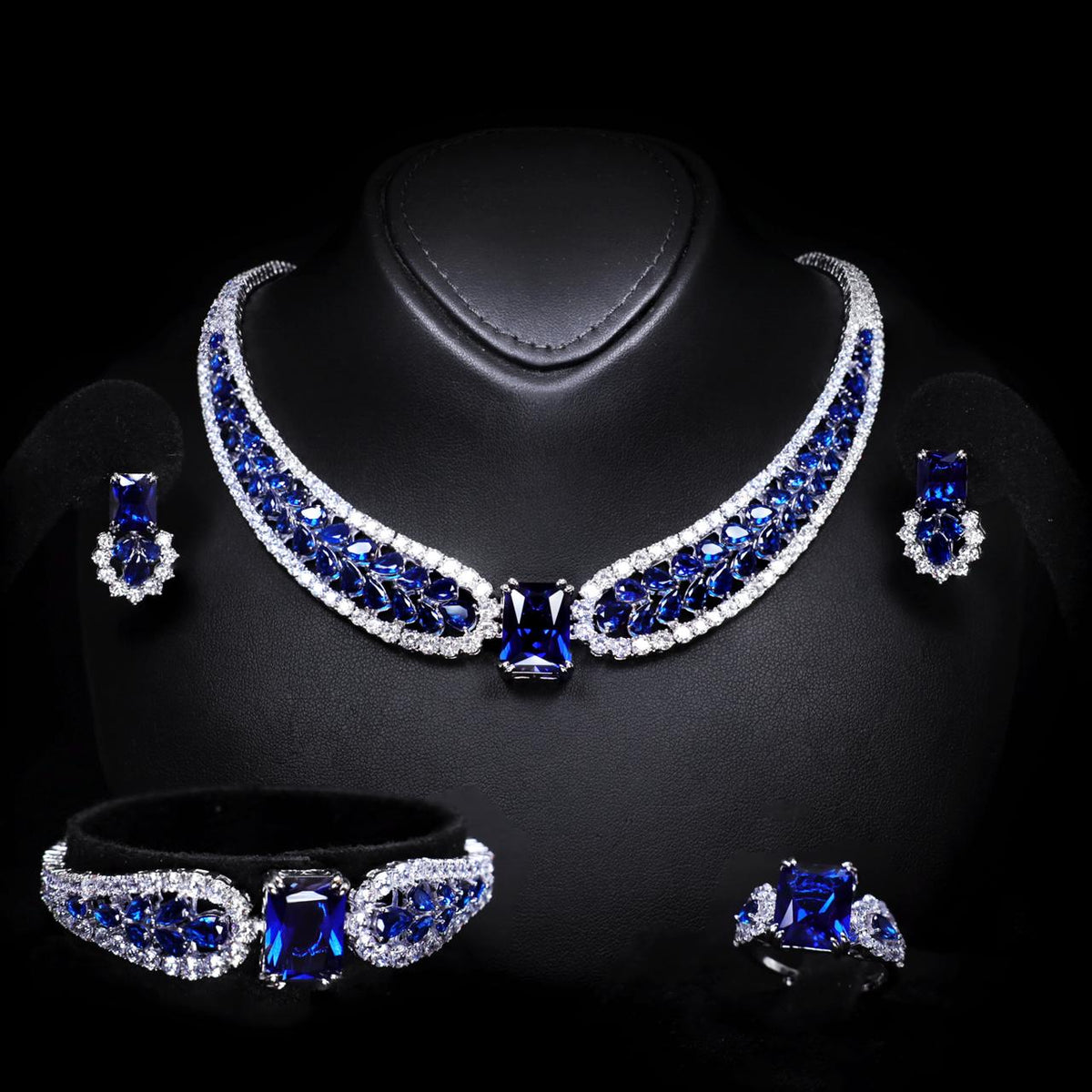 Nadirra Blue Luxury Bridal Full Set with High-Quality Zircon Stones Premium Rhodium Plating