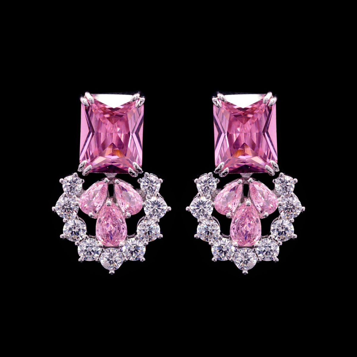 Nadirra Pink Luxury Bridal Earring with High-Quality Zircon Stones Premium Rhodium Plating