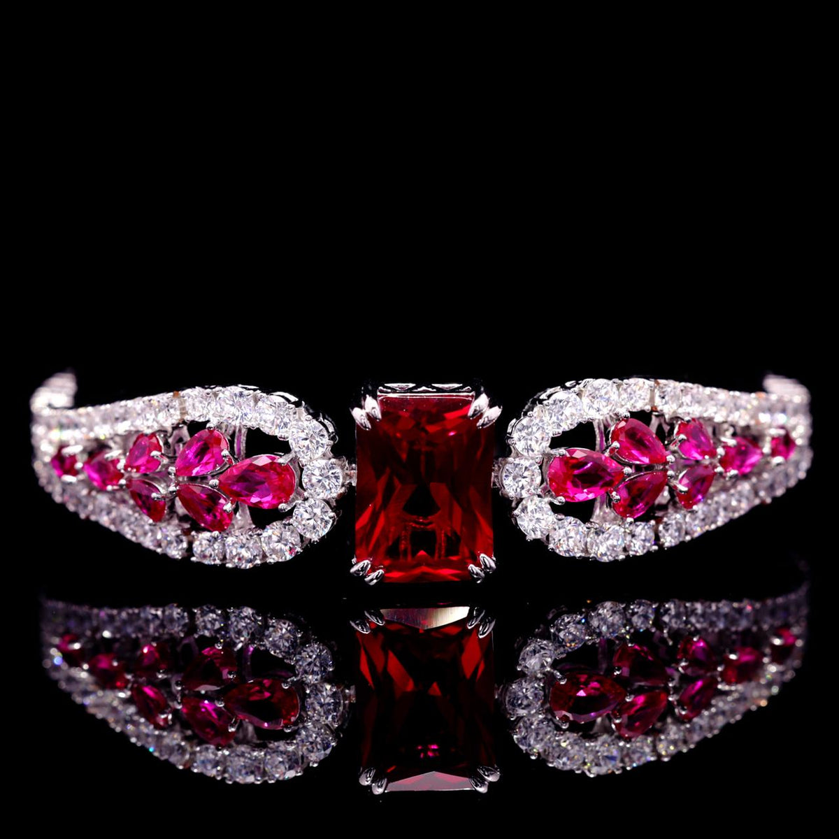 Nadirra Ruby Red Luxury Bridal Bracelet with High-Quality Zircon Stones Premium Rhodium Plating