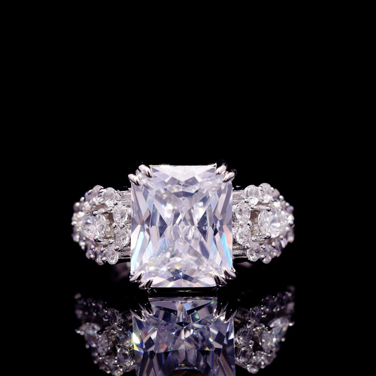 Nadirra White Luxury Bridal Ring with High-Quality Zircon Stones Premium Rhodium Plating
