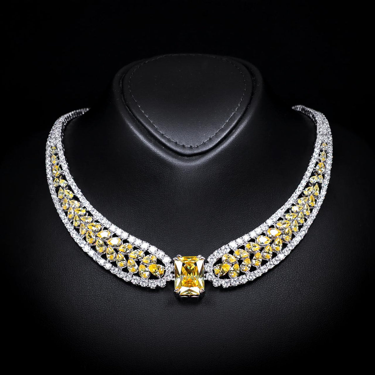 Nadirra Yellow Luxury Bridal Necklace with High-Quality Zircon Stones Premium Rhodium Plating