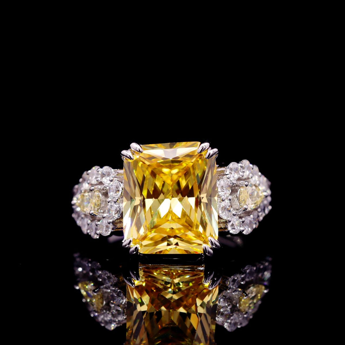 Nadirra Yellow Luxury Bridal Ring with High-Quality Zircon Stones Premium Rhodium Plating