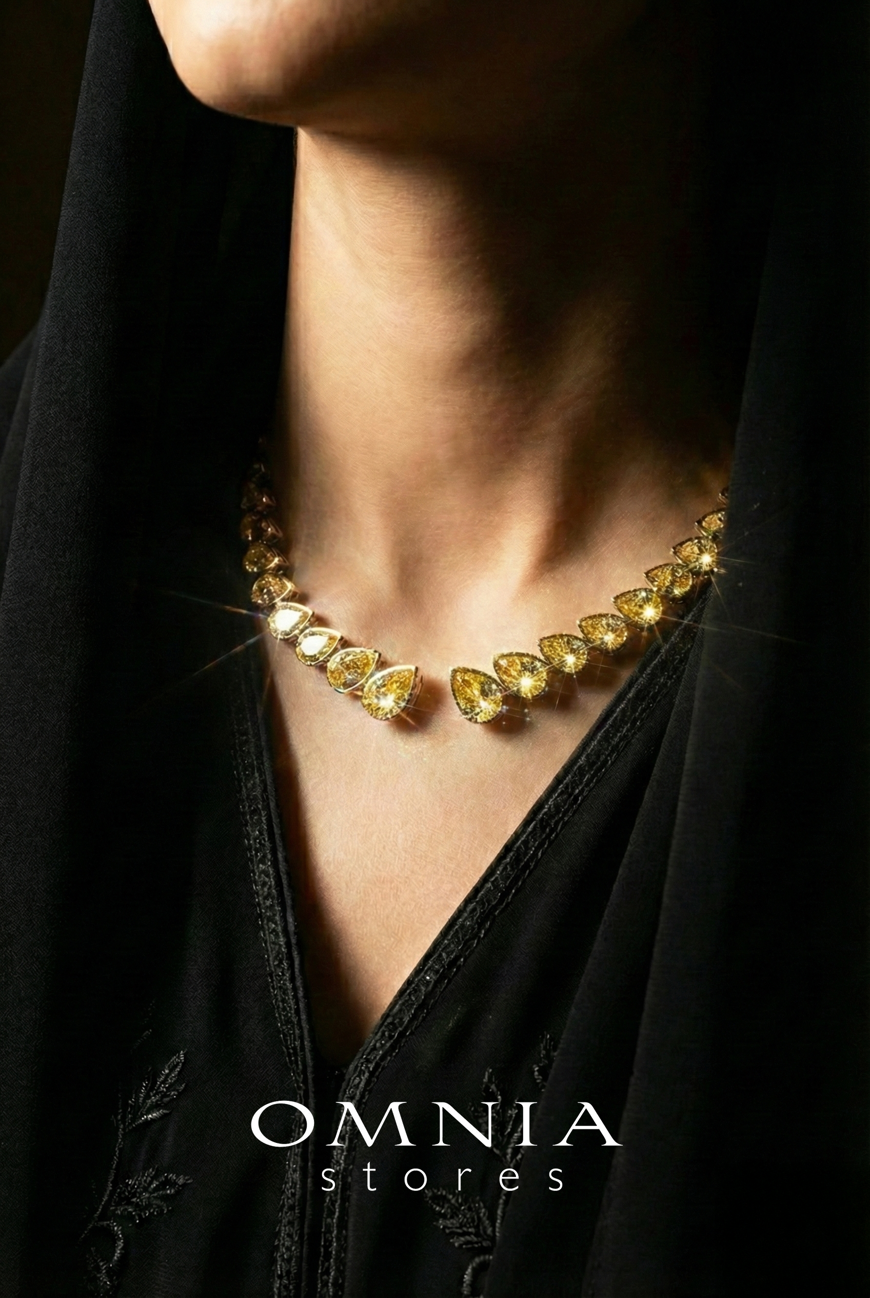 Omnia Nailah Gold Yellow Necklace In 925 Silver With High Quality Lab Crafted Stones