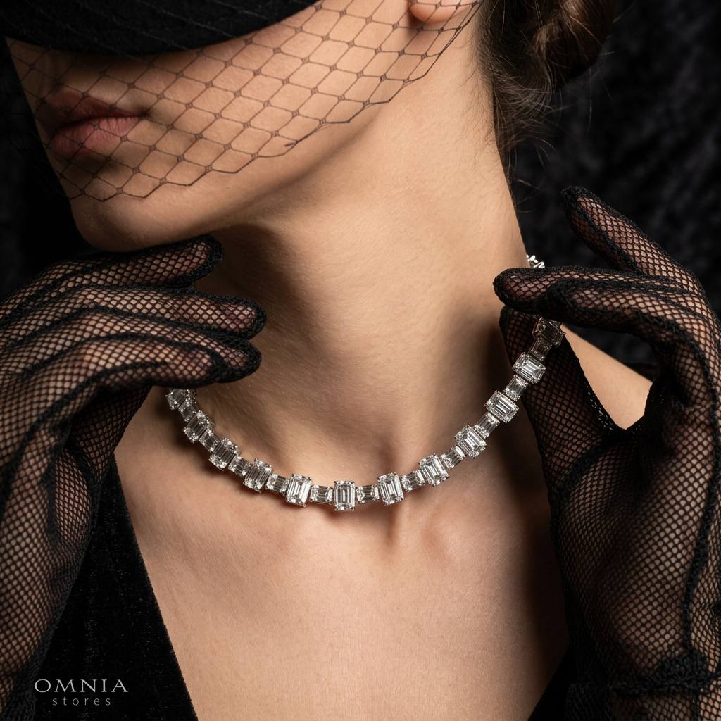 Omnia Nayra White Necklace With High Quality Lab Crafted Stones In 925 Silver - OMNIASTORES KSA