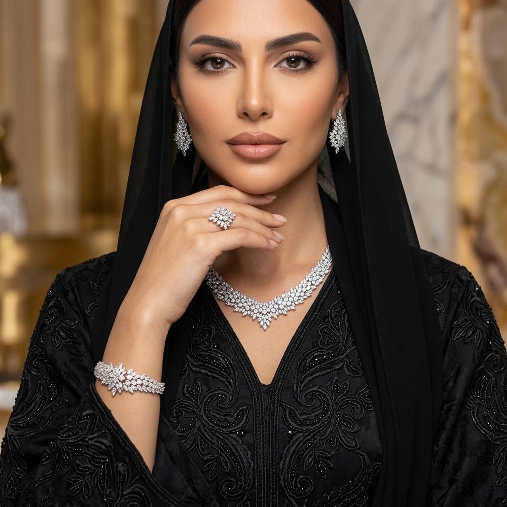 Omnia Naziha White Bridal Full Set in 925 Silver High Quality Simulated Diamonds - OMNIASTORES KSA