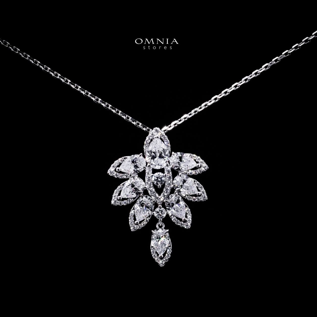 Omnia Nyza White Floral Pendant Necklace With High Quality Certified Lab Crafted Stones In 925 Silver