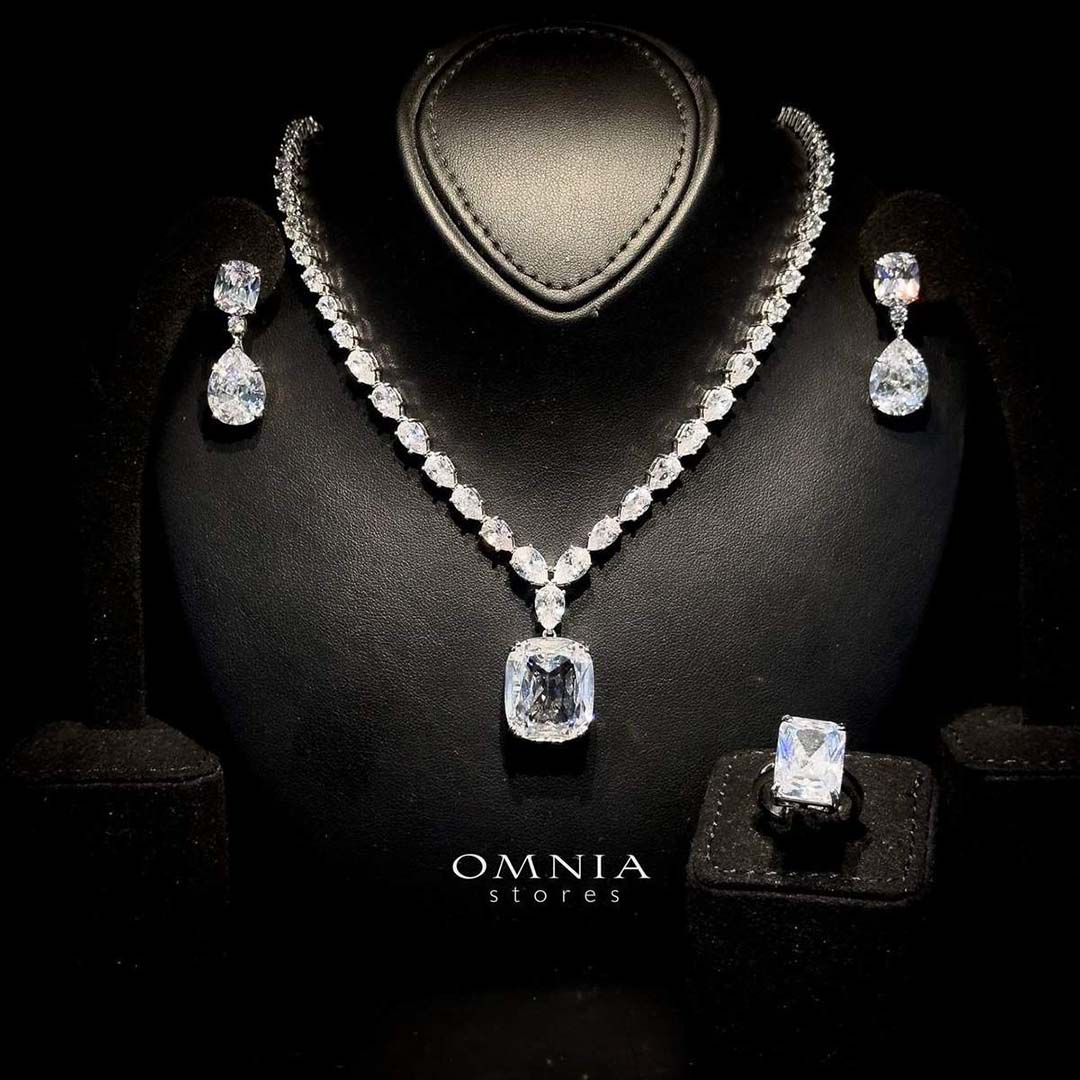Omnia Audrey White Bridal Set Accessories in High Quality Simulated Diamonds Premium Rhodium Plated - OMNIASTORES UAE