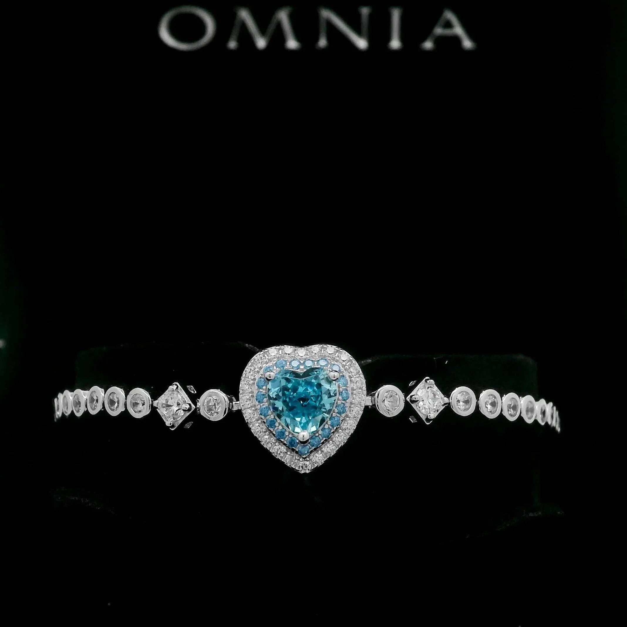 Omnia Almas Blue Heart Glow Tennis Bracelet in 92.5 Silver with High Quality Simulated Diamonds - OMNIASTORES UAE