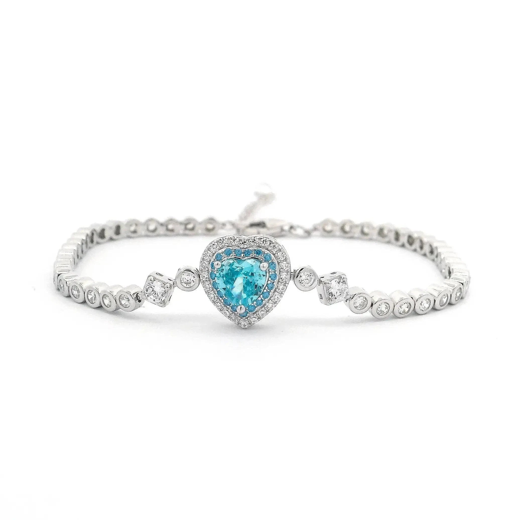 Omnia Almas Blue Heart Glow Tennis Bracelet in 92.5 Silver with High Quality Simulated Diamonds - OMNIASTORES UAE