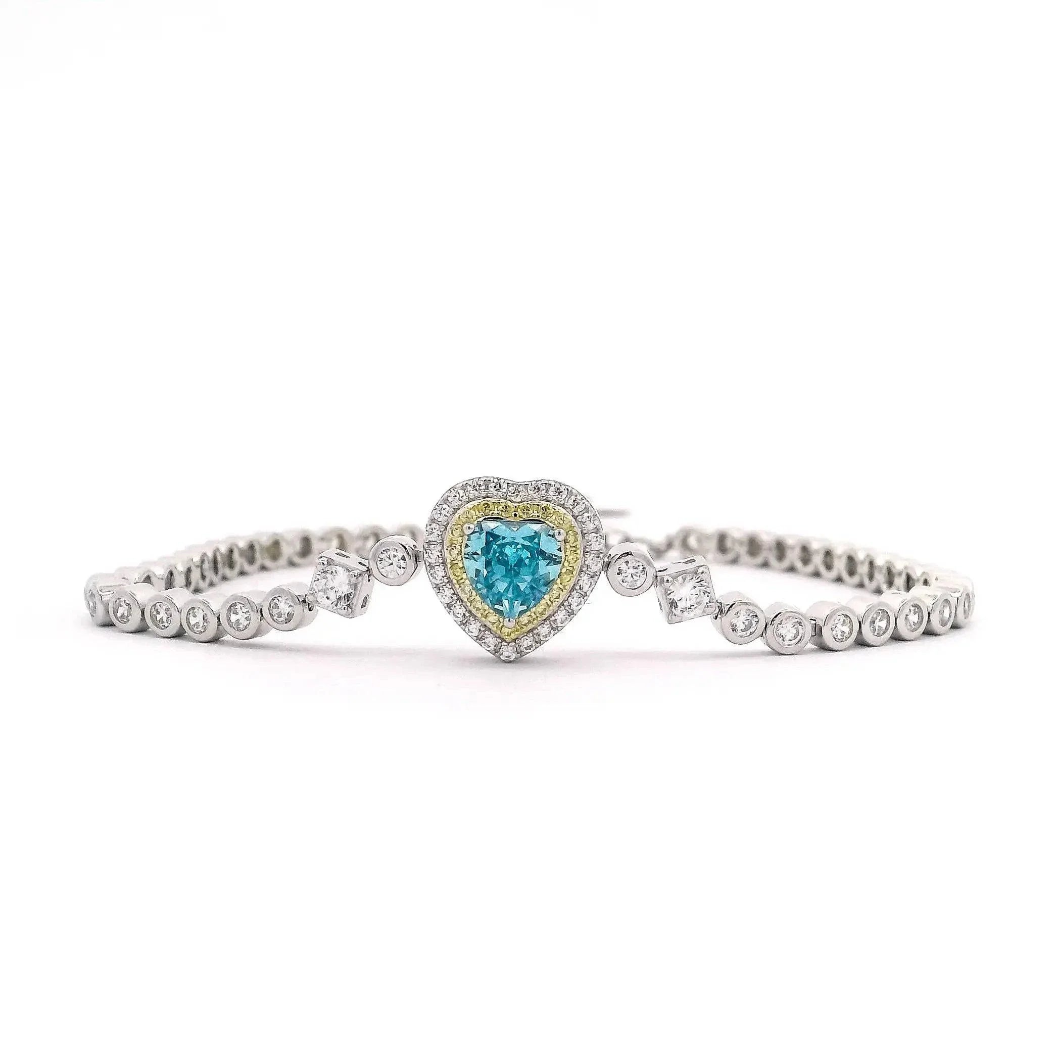 Omnia Almas Blue Heart Radiance Tennis Bracelet in 92.5 Silver with High Quality Simulated Diamonds - OMNIASTORES UAE