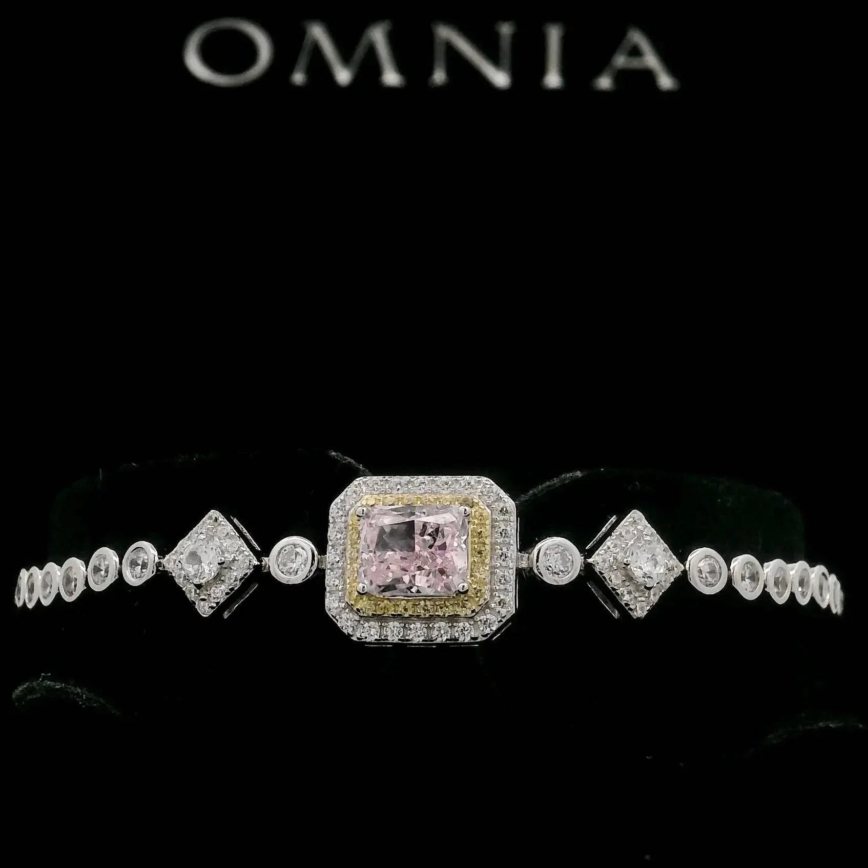 Omnia Almas Pink Glow Tennis Bracelet in 92.5 Silver with High Quality Simulated Diamonds - OMNIASTORES UAE