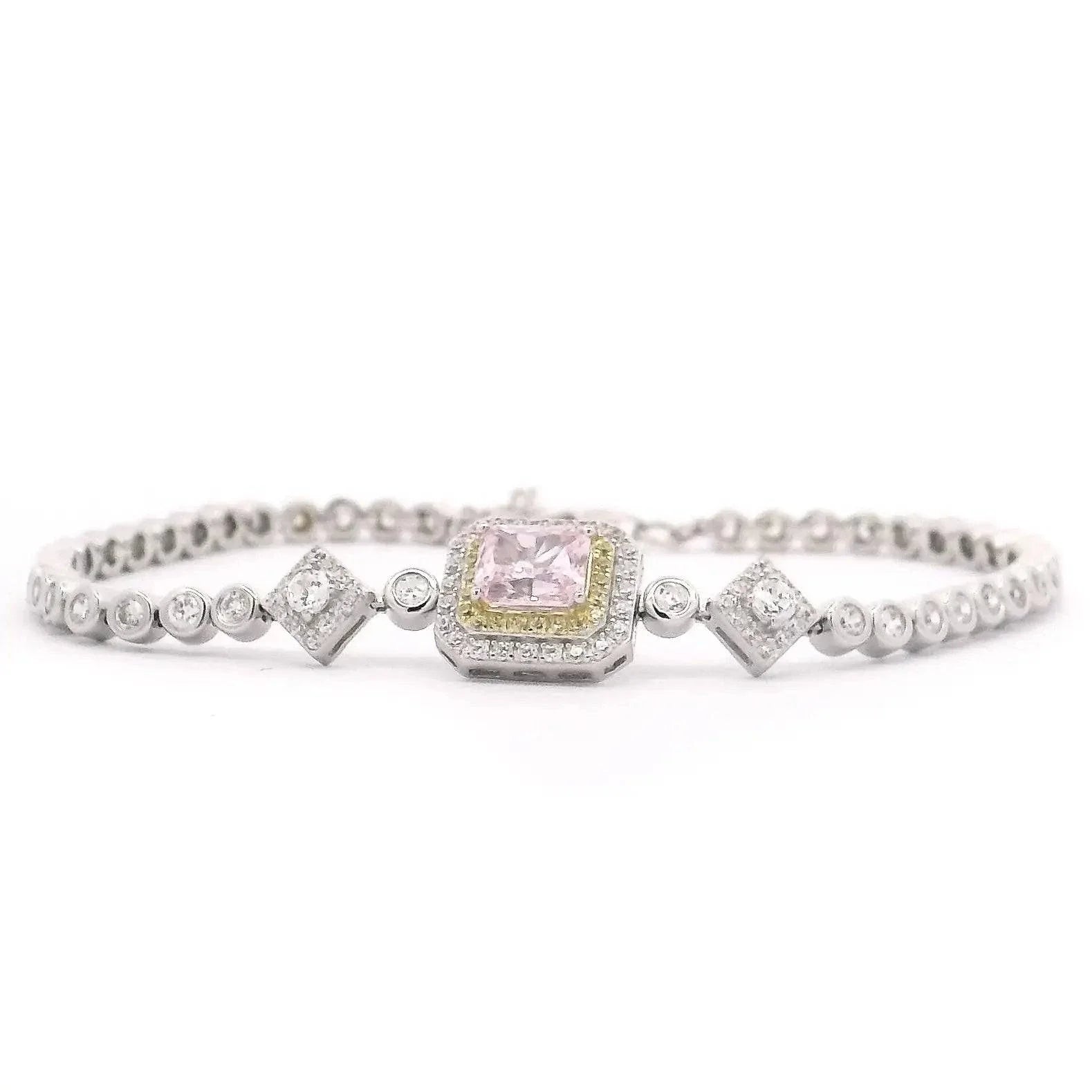 Omnia Almas Pink Glow Tennis Bracelet in 92.5 Silver with High Quality Simulated Diamonds - OMNIASTORES UAE