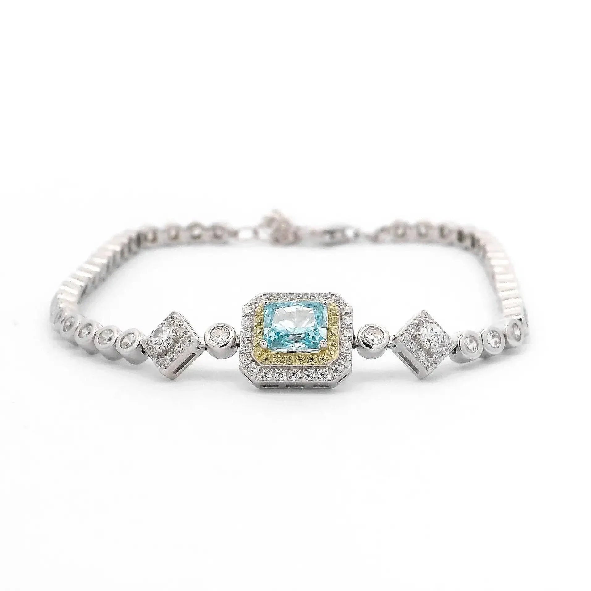 Omnia Almas Blue Elegance Tennis Bracelet in 92.5 Silver with High Quality Simulated Diamonds - OMNIASTORES UAE