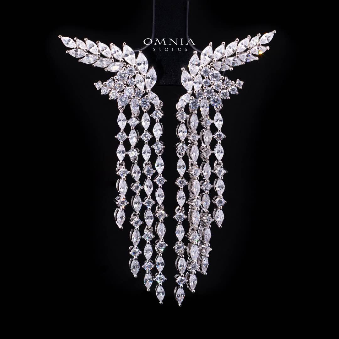 Omnia Aurora Winged Cascade Earrings in 925 Silver with Marquise and Baguette-Cut High-Quality Simulated Diamonds - OMNIASTORES KSA