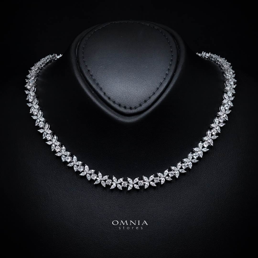 Omnia Lamara Floral-Inspired Tennis Set in 92.5 Silver with High Quality Iced Cut Stones - OMNIASTORES KSA