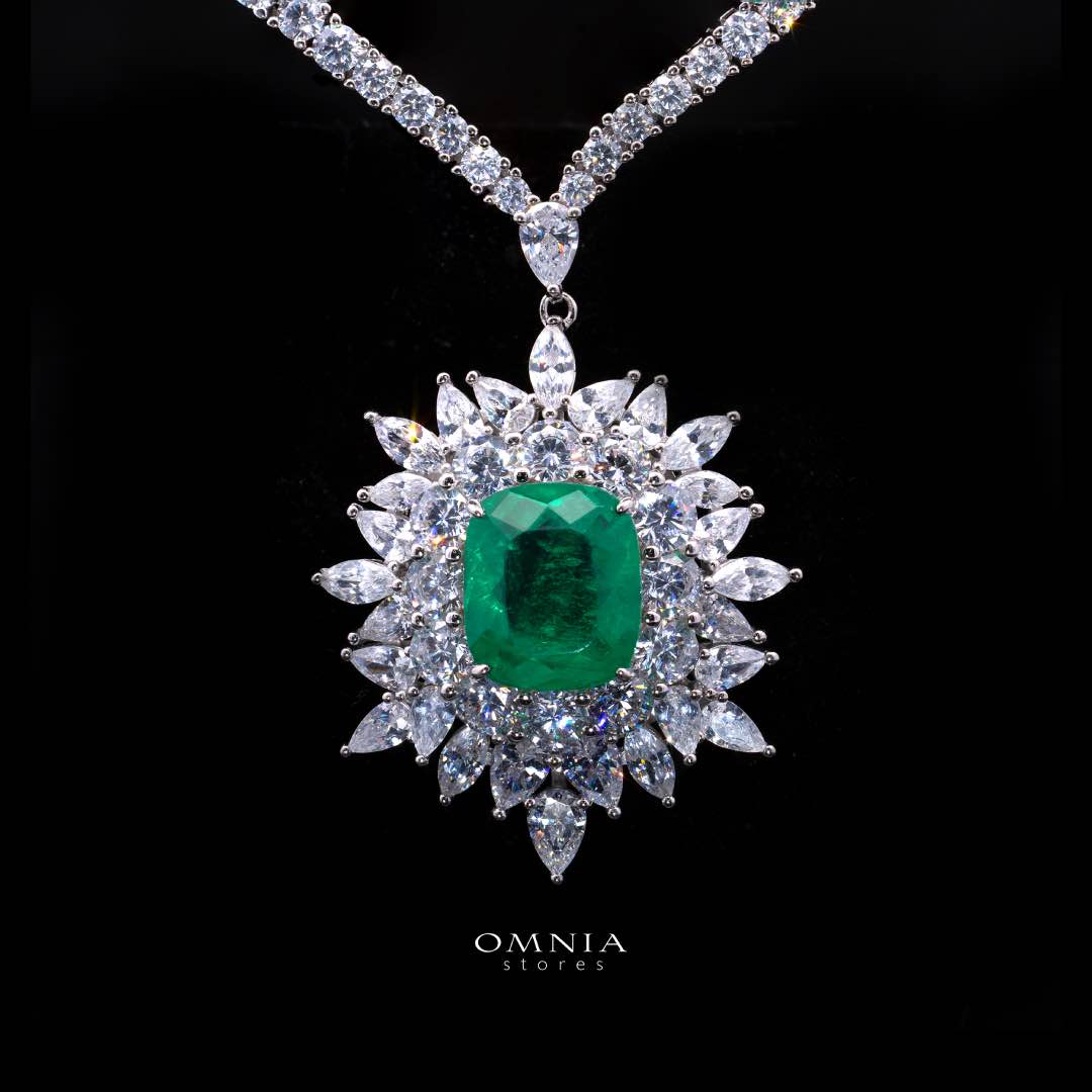 Omnia Thalia Green Necklace in 92.5 Silver High Quality Simulated diamonds - OMNIASTORES KSA