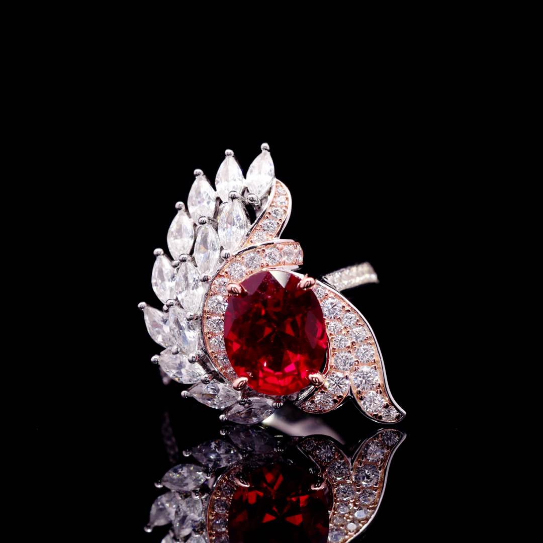 Omnia Bariza Maroon Necklace & Ring Set in 925 Silver with Oval and Marquise-Cut High-Quality Simulated Diamonds - OMNIASTORES KSA