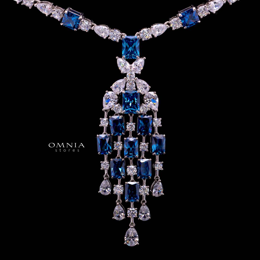 Omnia Israa Blue Necklace In 92.5 Silver High Quality Simulated diamonds - OMNIASTORES KSA