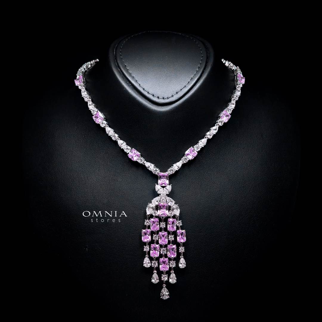 Omnia Israa Pink Necklace In 92.5 Silver High Quality Simulated diamonds - OMNIASTORES KSA