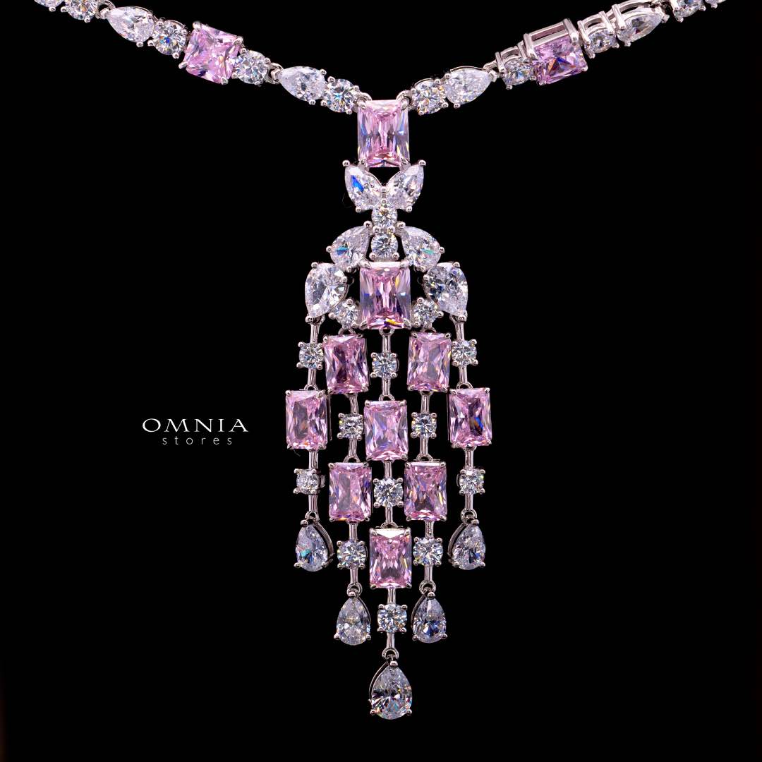 Omnia Israa Pink Necklace In 92.5 Silver High Quality Simulated diamonds - OMNIASTORES KSA