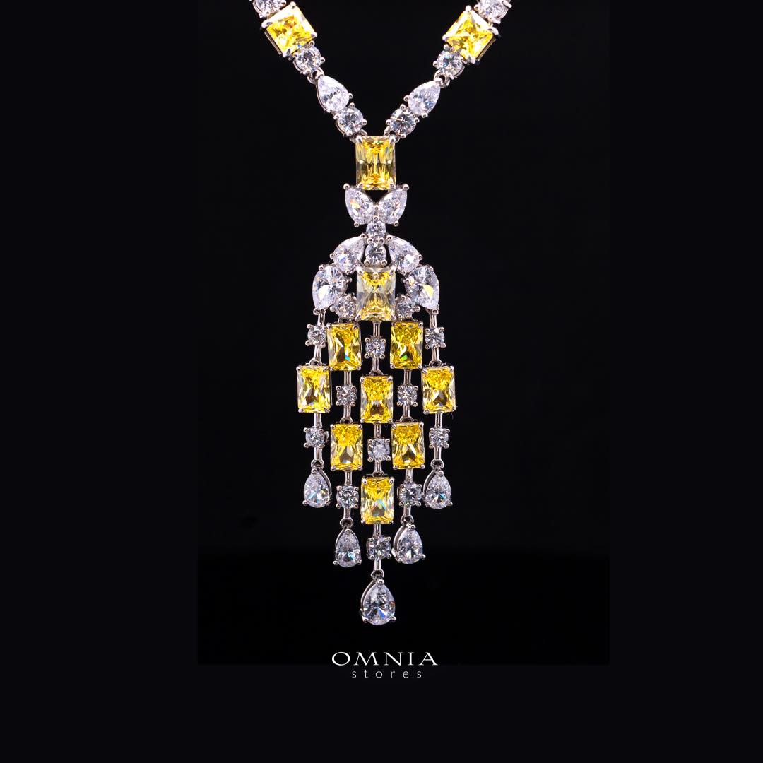 Omnia Israa Yellow Necklace In 92.5 Silver High Quality Simulated diamonds - OMNIASTORES KSA