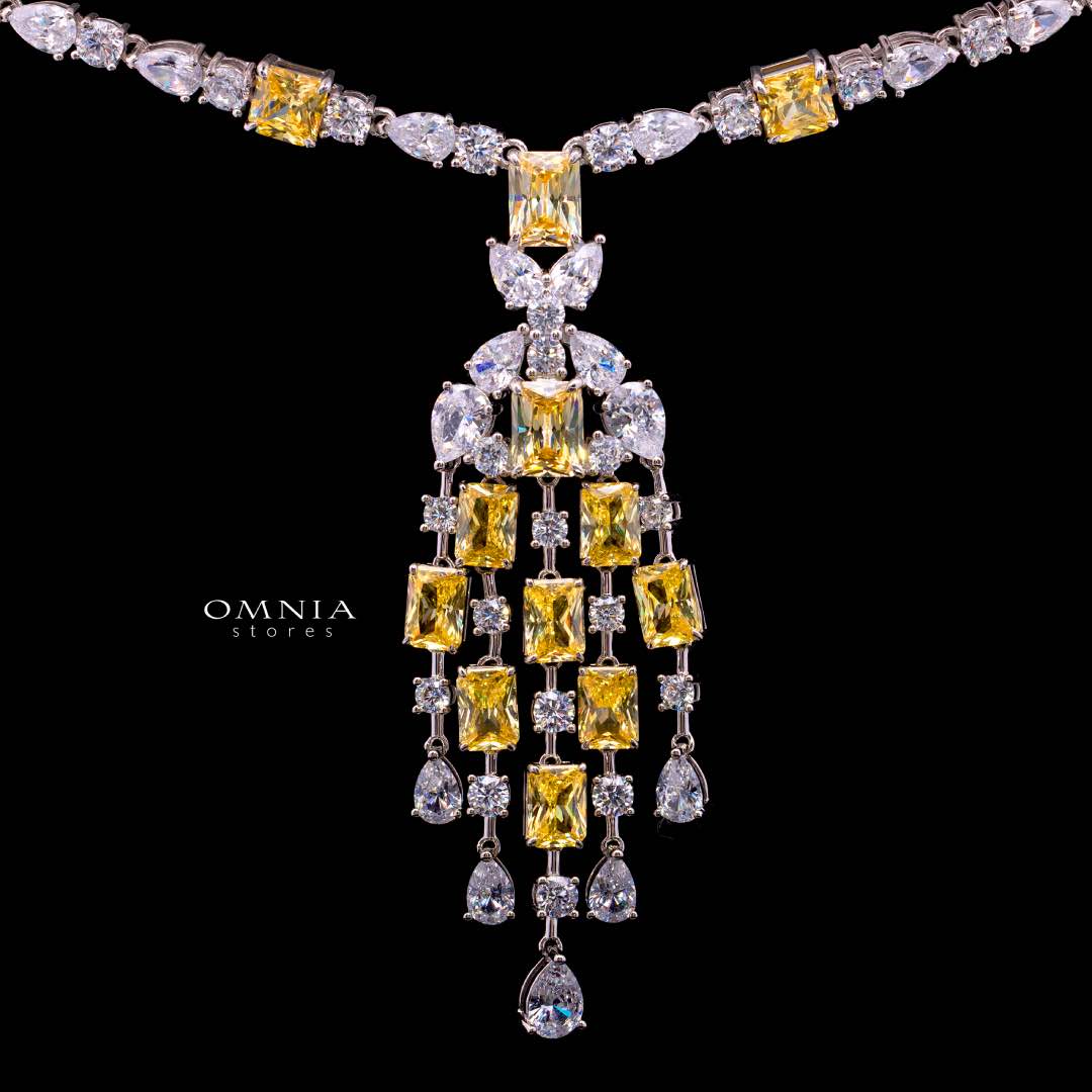 Omnia Israa Yellow Necklace In 925 Silver High Quality Simulated diamonds - OMNIASTORES KSA