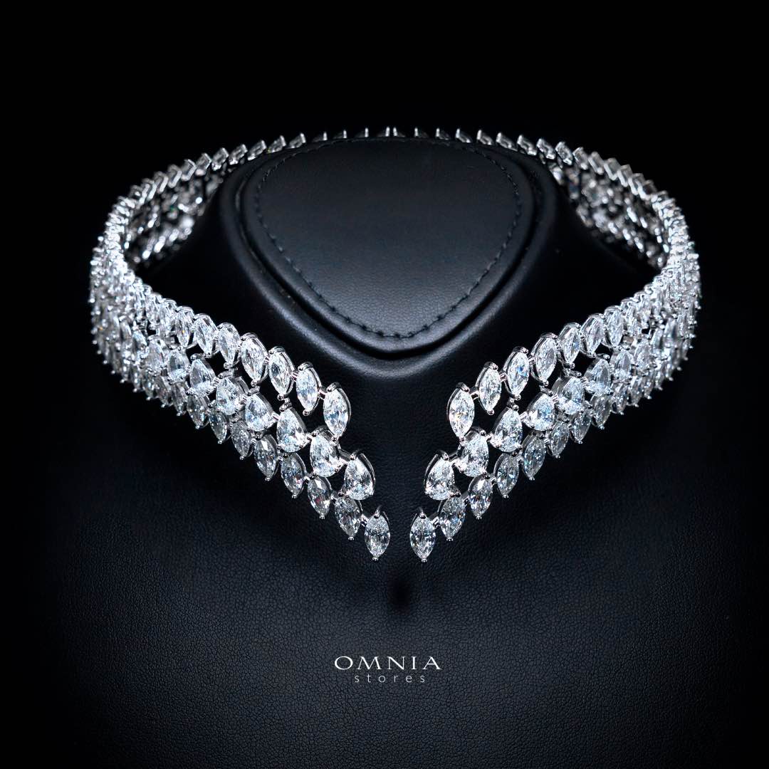 Omnia Sephy White Choker Necklace With High Quality Simulated Diamonds In 925 Silver - OMNIASTORES KSA