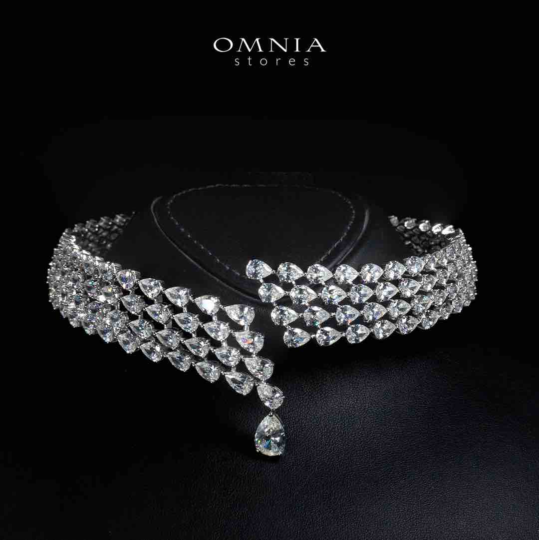 Omnia Nemy White Choker Necklace With High Quality Simulated Diamonds In 925 Silver - OMNIASTORES KSA
