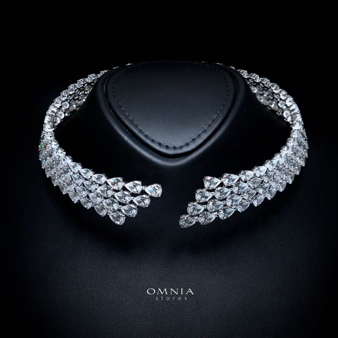 Omnia Siya White Choker Necklace With High Quality Simulated Diamonds In 925 Silver - OMNIASTORES KSA