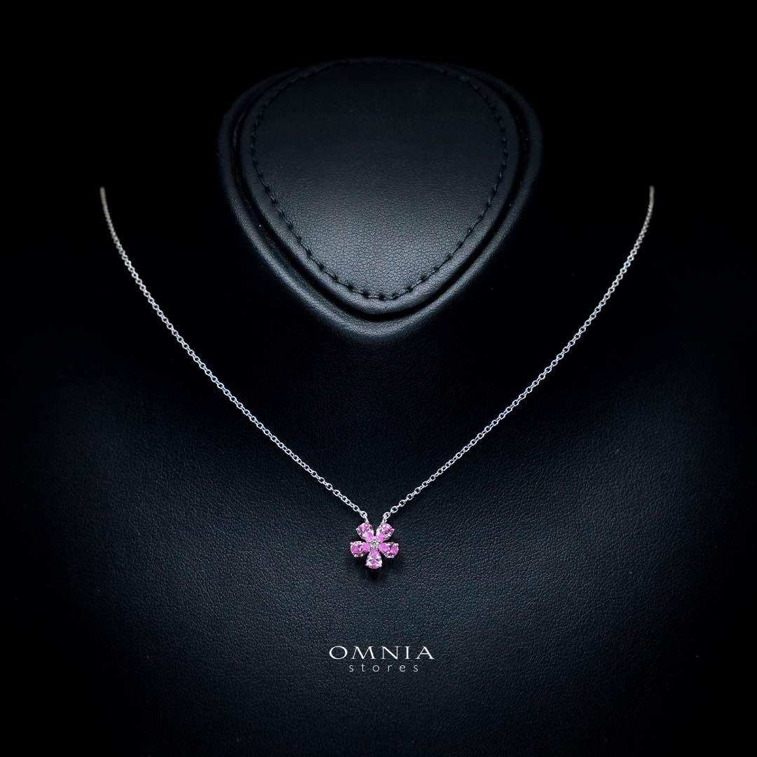 Omnia Pink Blossom Necklace In 92.5 Silver with High Quality Simulated Diamonds - OMNIASTORES KSA