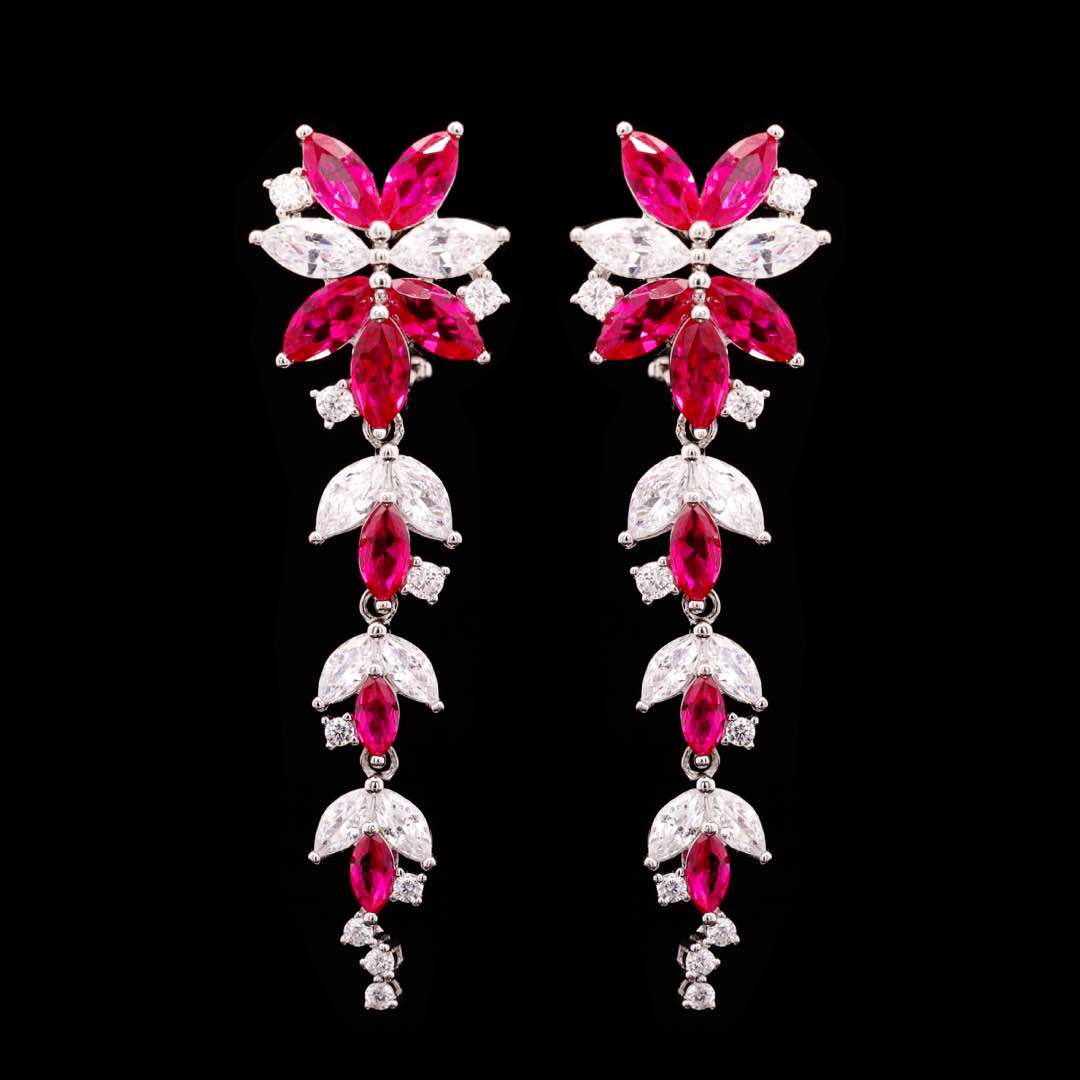 Omnia Abla Maroon Bridal Set in 925 Silver with Marquise and Pear-Cut High-Quality Simulated Diamonds - OMNIASTORES KSA