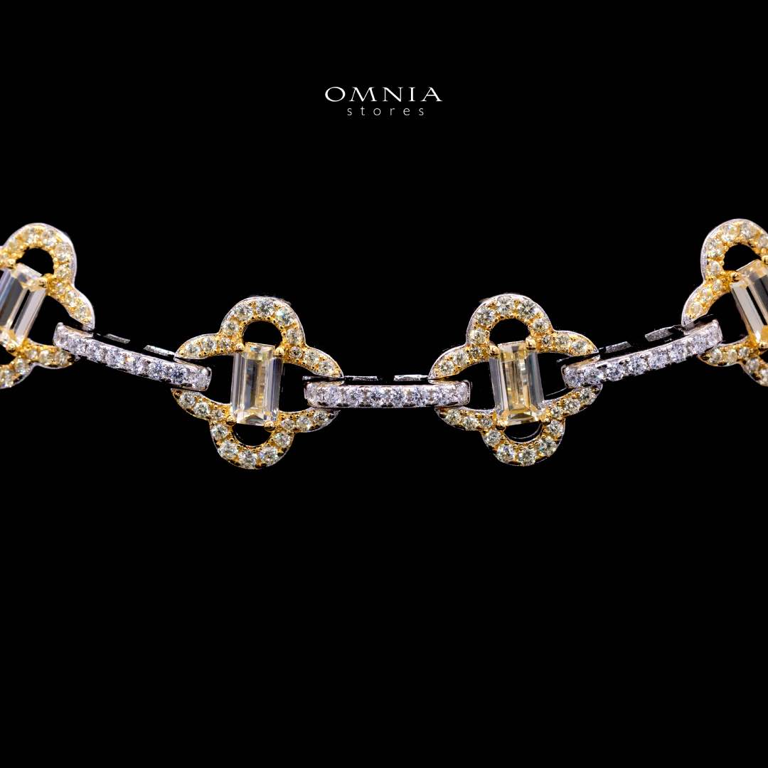 Omnia Amna Gold and White Necklace in 925 Silver High Quality Simulated Diamonds - OMNIASTORES KSA
