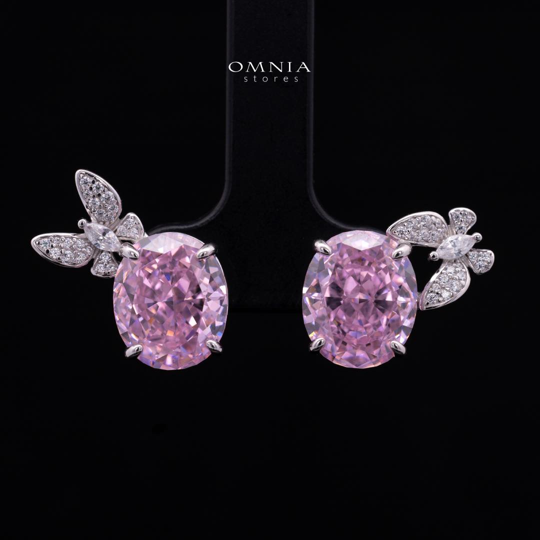 Omnia Maysun Pink Earrings in 925 Silver with High Quality Simulated Diamonds - OMNIASTORES KSA