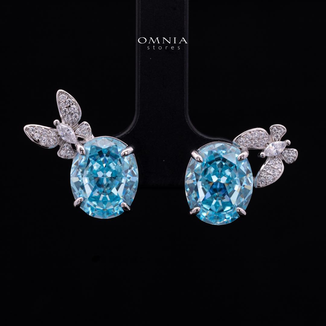 Omnia Maysun Baby Blue Earrings in 92.5 Silver with High Quality Simulated Diamonds - OMNIASTORES KSA
