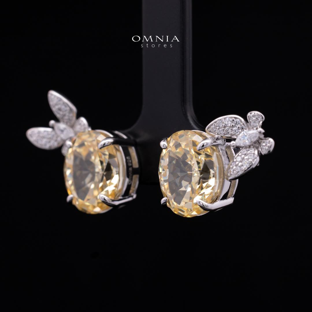 Omnia Maysun Yellow Earrings In 925 Silver High Quality Simulated Diamonds - OMNIASTORES KSA