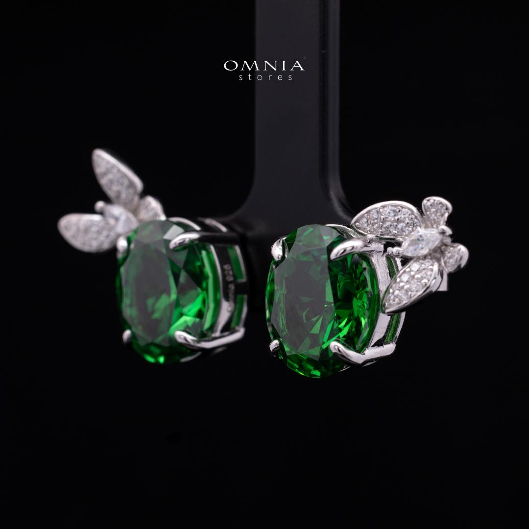 Omnia Maysun Earrings In 925 Silver High Quality Green Simulated Diamonds - OMNIASTORES UAE