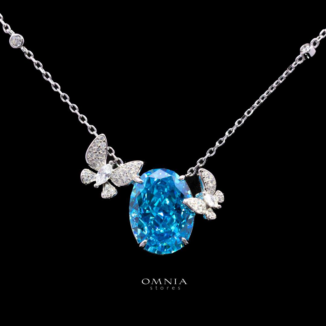 Omnia Maysun Baby Blue Necklace in 92.5 Silver with High Quality Simulated Diamonds - OMNIASTORES KSA