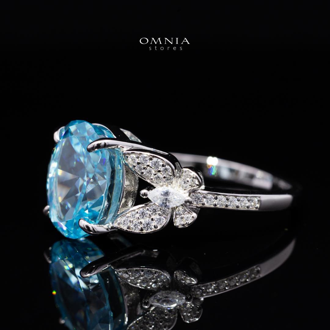 Omnia Maysun Baby Blue Oval Ring in 925 Silver with Simulated Diamonds - OMNIASTORES KSA